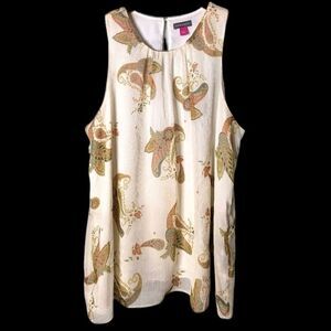 VINCE CAMUTO Sheer Lined Scoop Neck Paisley Print Sleeveless Blouse size L